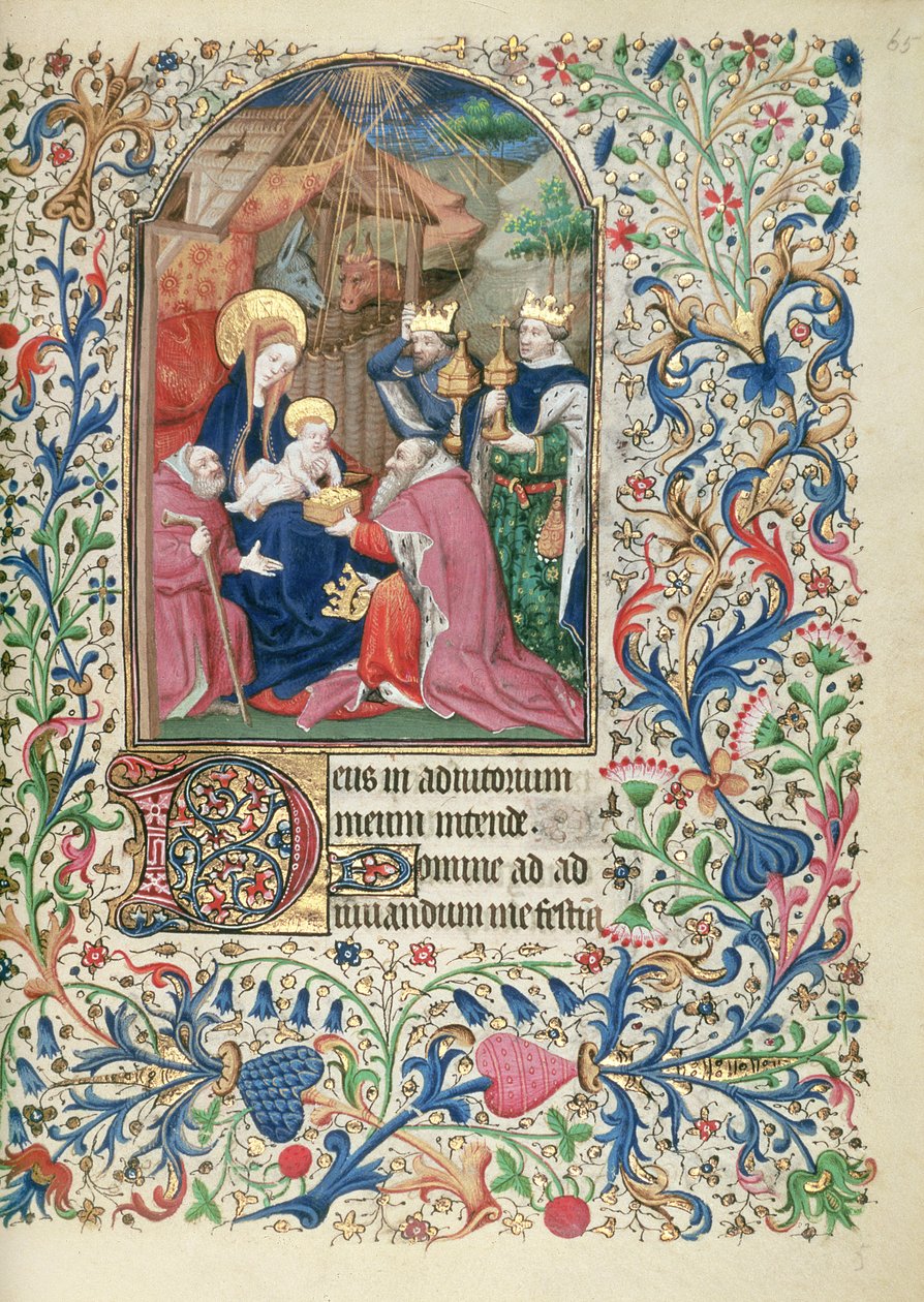 Ms 63 f.65r Adoração dos Magos, de um livro de horas, c.1460 de French School