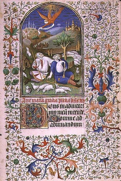 Ms 66 f.48r Angel aparecendo a dois pastores, Amiens (vellum) de French School