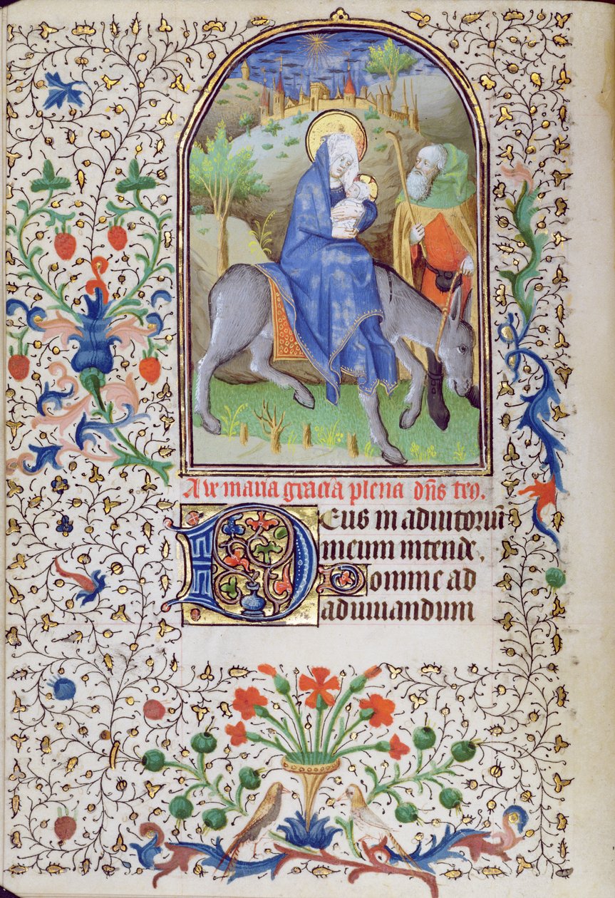 Ms 66 f.55v A fuga para o Egito, a partir de um livro de horas, Amiens de French School