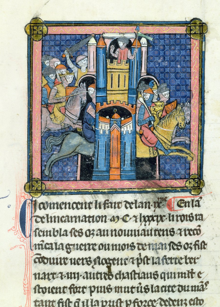Ms 702 fol.295 A tomada de Le Mans por Philippe-Auguste (1165-1223) em 1189 de French School