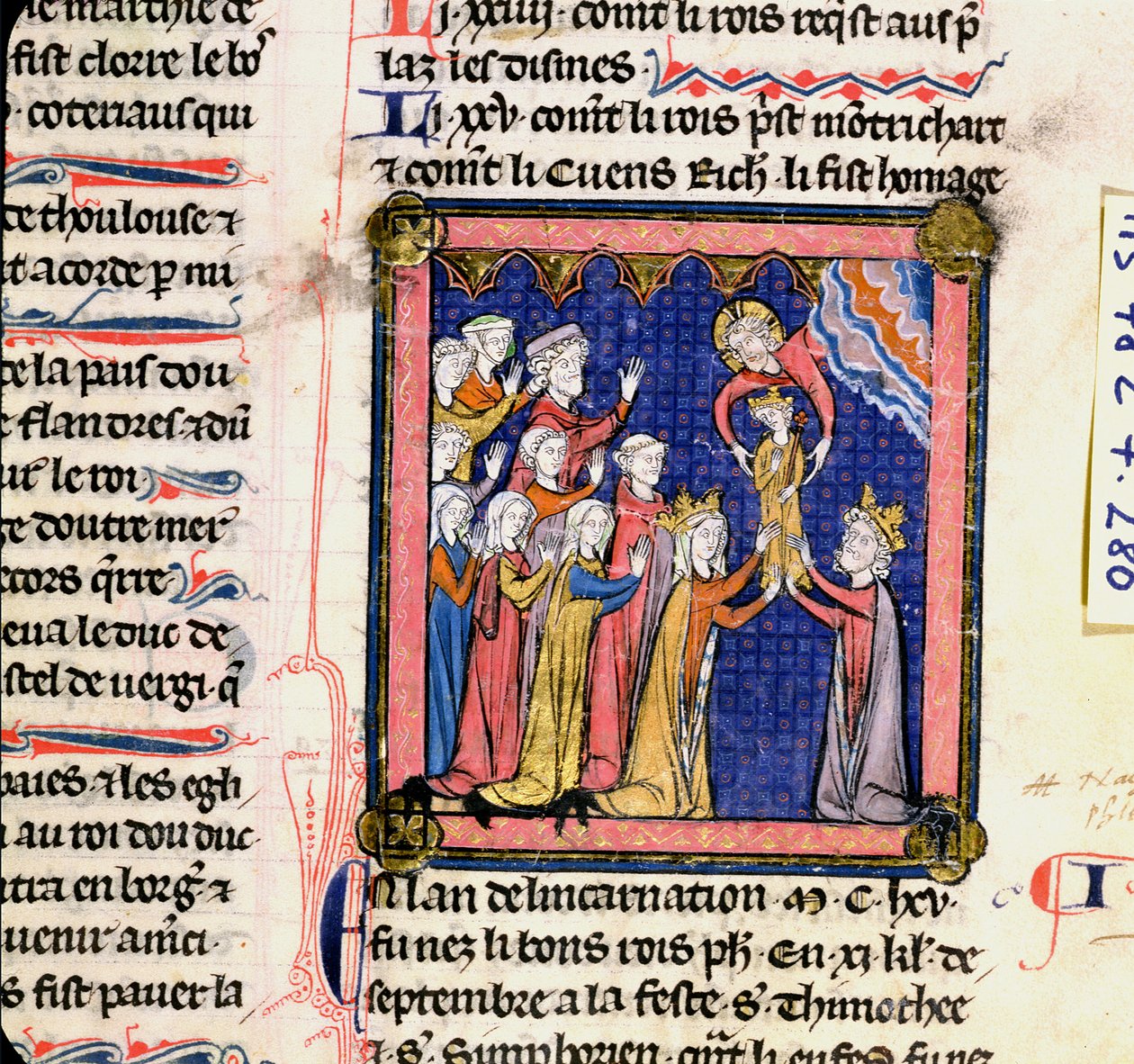 Ms 782 f.280 Rei Filipe II (1165-1223) da França, das Chroniques de Saint-Denis, final do século XIII de French School