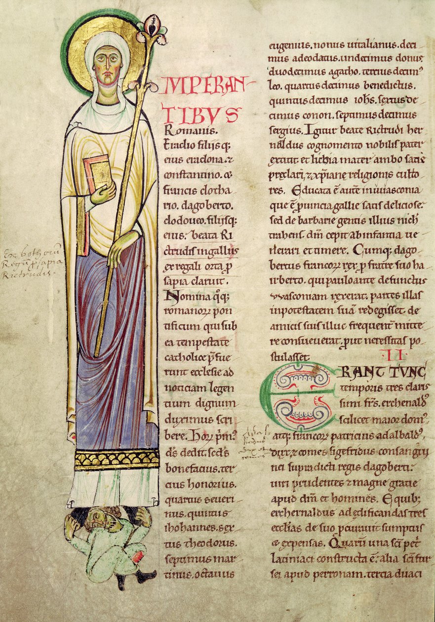 Ms 846 fol.137v Inicial Historiated eu descrevendo St. Richrudius, de Recueil de Vie des Saints de French School