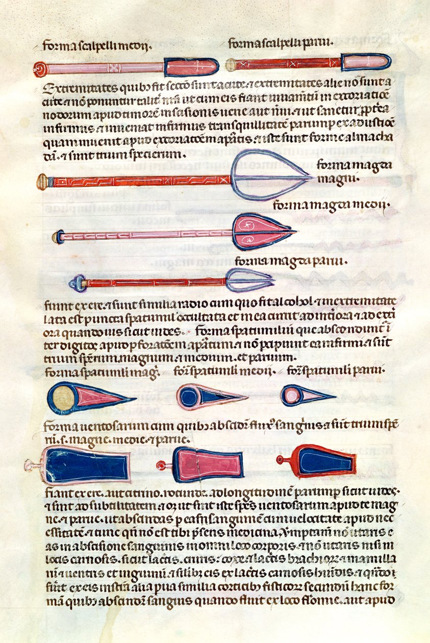 Ms 89 Ter fol.122v Instrumentos cirúrgicos de um tratado de Abul Qasim Kalaf ibn al-Abbas al Zahrawi (Albucasis) de French School