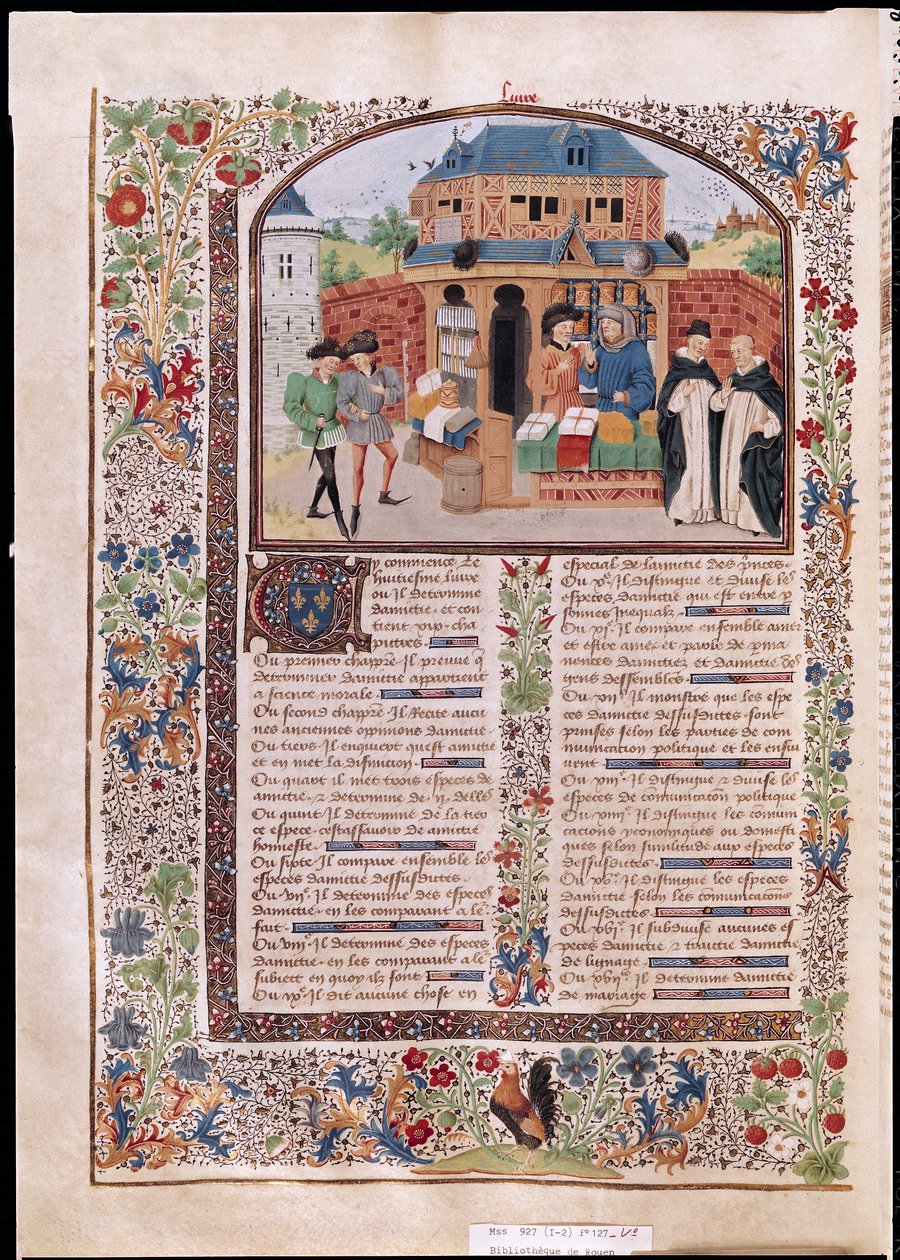Ms 927 Fol.127v Os três tipos de amizade, da ética, política e economia por Aristóteles (384-322 aC) de French School