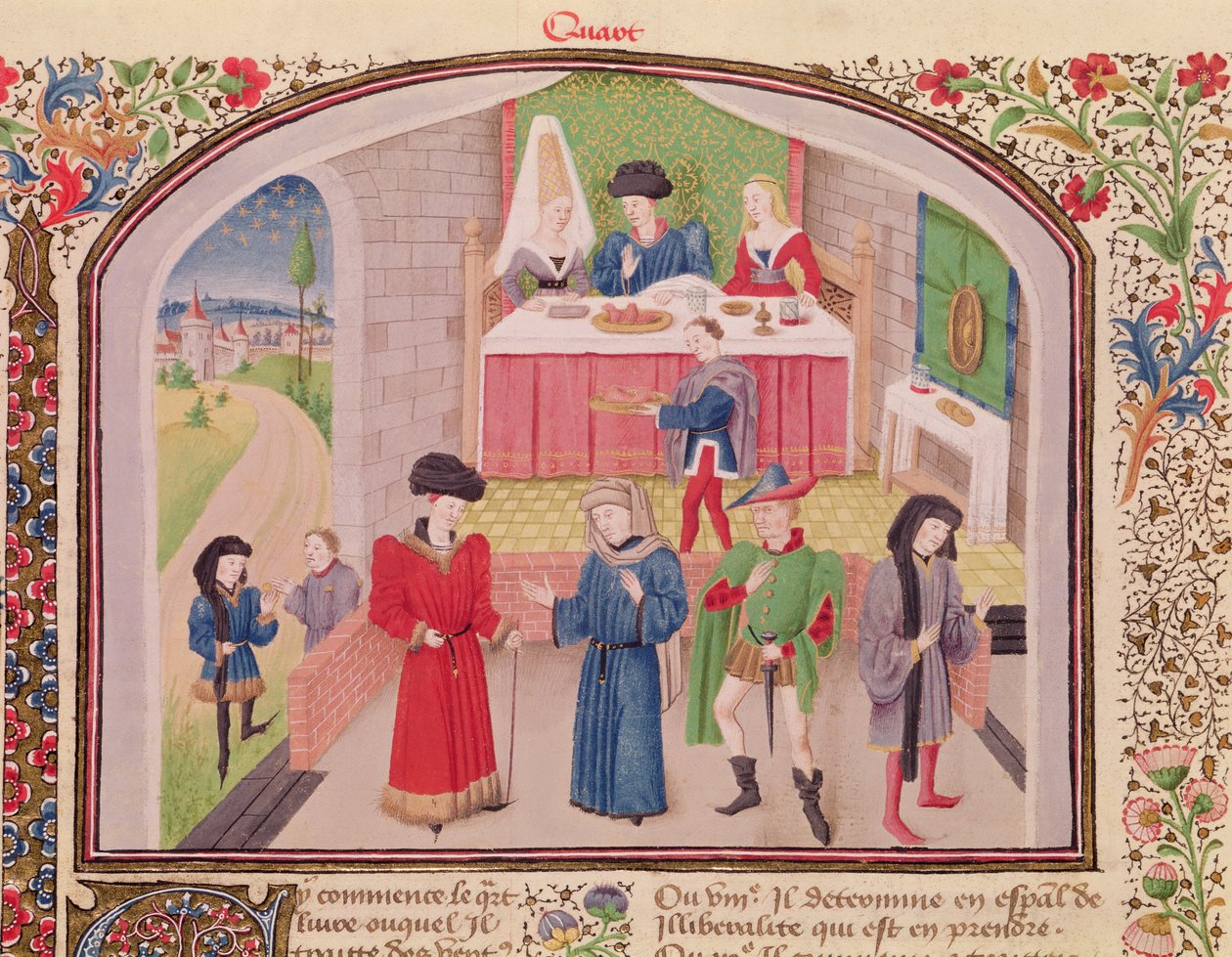 927 Fol.52v Prodigalidade, Liberalidade e Ganância, de Ética, Política e Economia por Aristóteles (384-322 aC) de French School