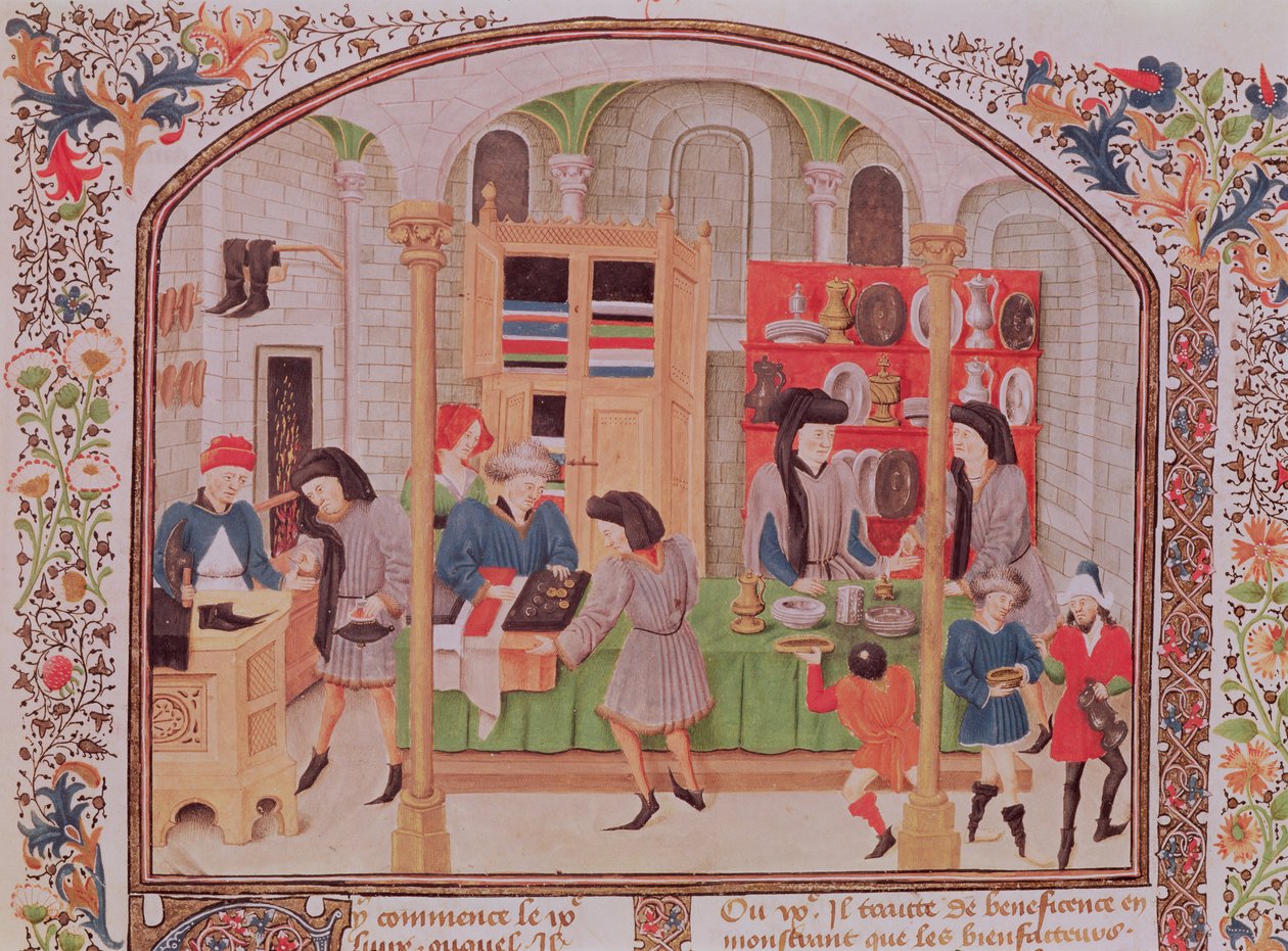 Ms 927 f.145r A Casa da Moeda, de Aristóteles `Ética, Política, Economia, de uma tradução francesa por Nicholas Oreme de French School