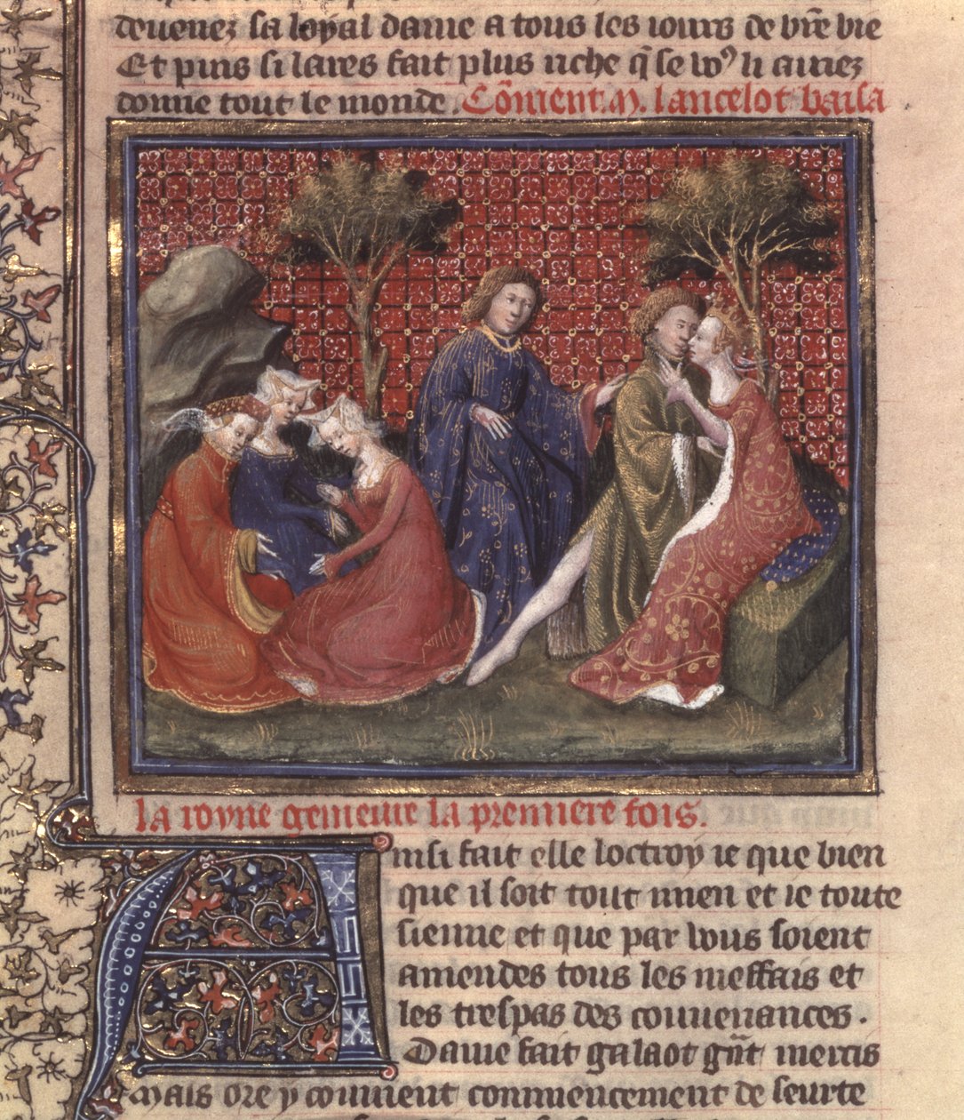 Sra. Fr 118 fol. Página 219v da busca pela morte do Santo Graal e Arthurs, parte do manuscrito Lancelote do lago de French School