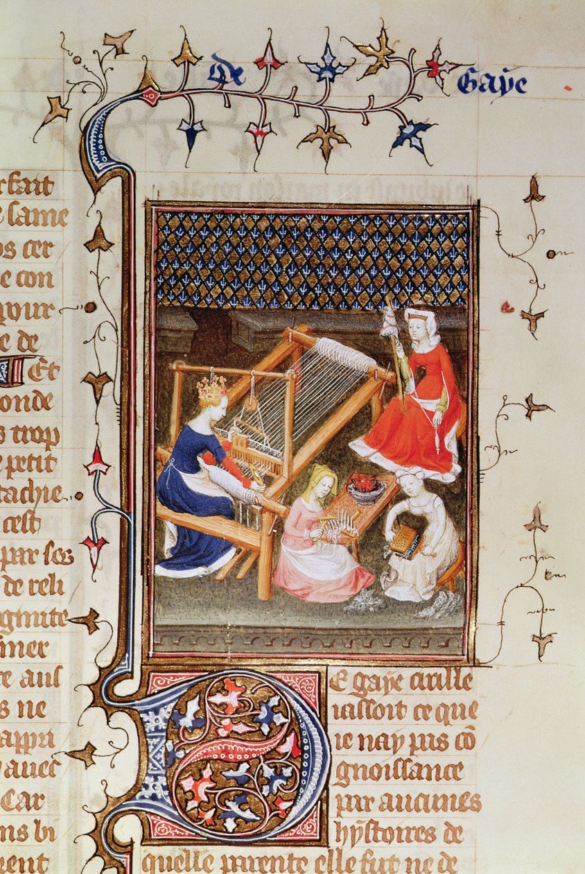 Sra. 12420 fol.71 Tanaquil tecelagem, de `De Claris Mulieribus, das Obras de Giovanni Boccaccio, 1402 de French School