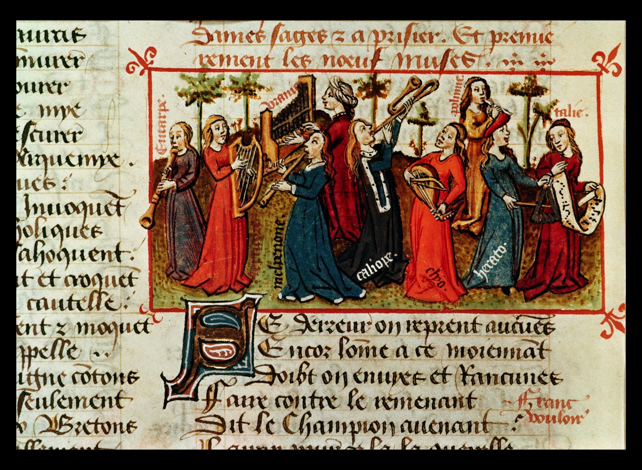 Ms Fr 12476 Fol.109v As nove musas de Le Champion des Dames por Martin le Franc (1410-61) 1451 de French School