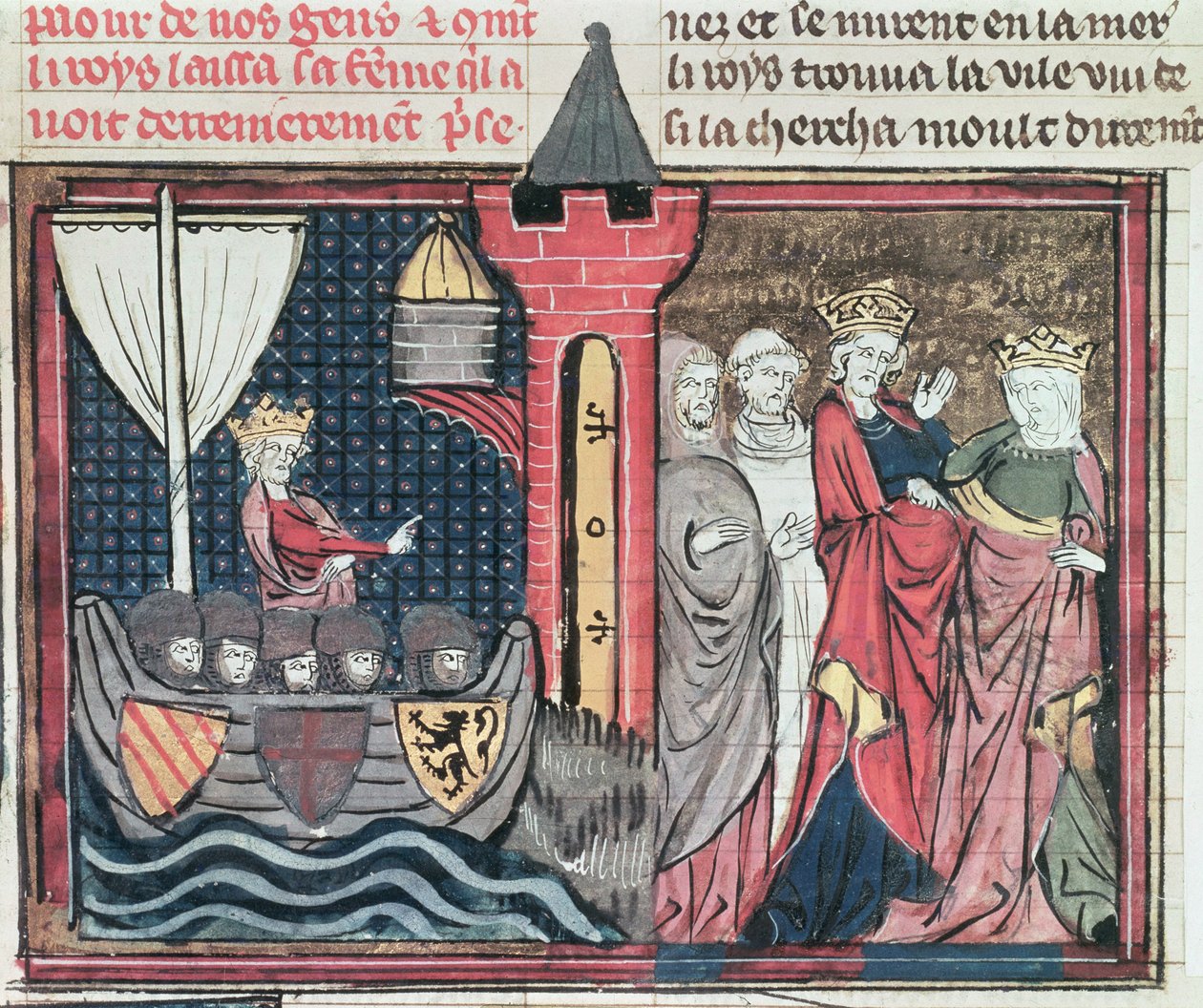 Sra. Fr 22495 Fol.101 Baldwin I Atravessando o rio Jordão e renunciando sua esposa, de Le Roman de Godefroi de Bouillon, 1337 de French School