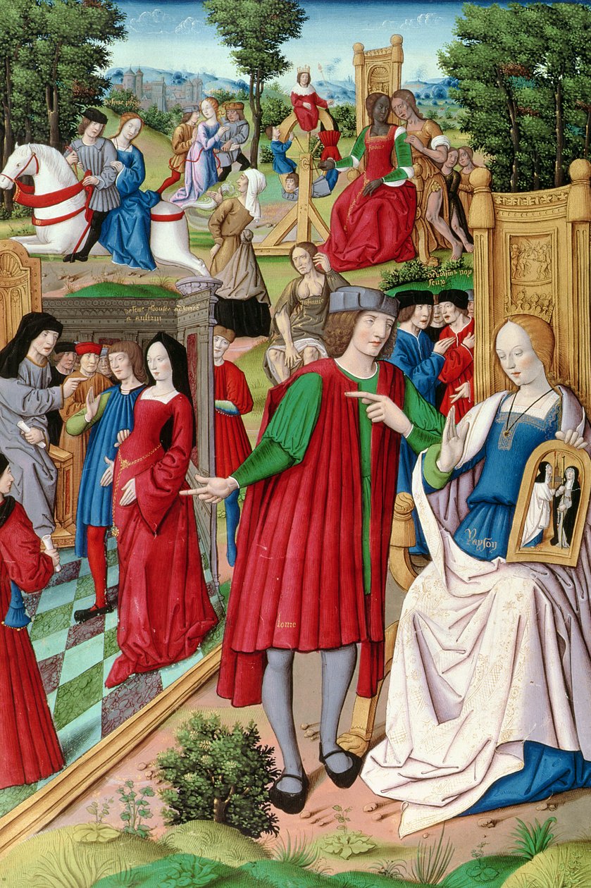 Sra. Fr 225 f.120 Luís XII (1462-1515) Conversando com Ana da Bretanha (1496-1533) ilustração de Remessa de lune e lautre Fortuna por Petrarca (1304-74) 1503 de French School