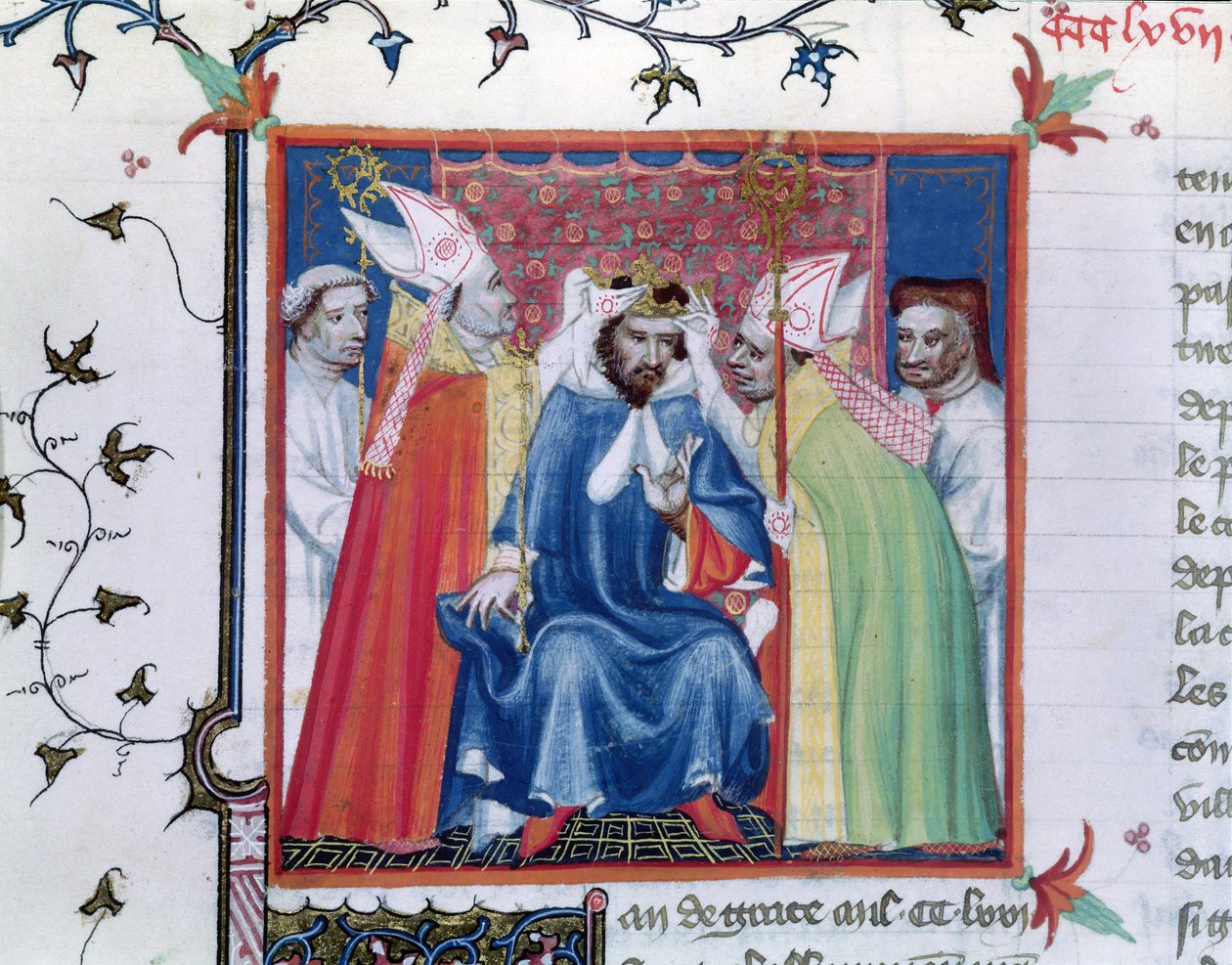 Pe. 2608 fol.335v Coroação de Filipe III (1245-85), das Grandes Crônicas da França, c.1400 de French School