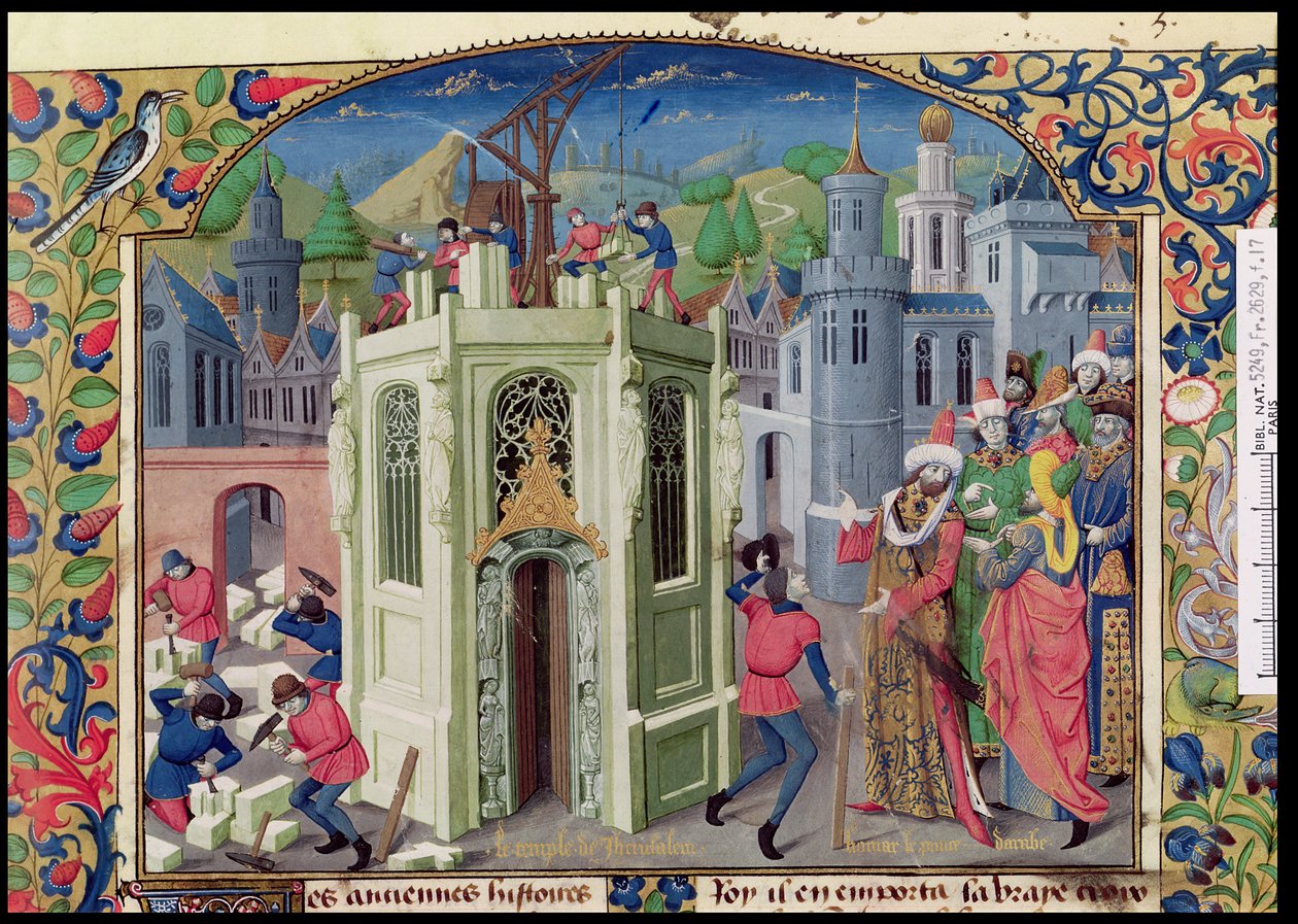 Fr. Pe 2629 fol.17 Sultão Omar Inicia a Reconstrução do Templo de Jerusalém, da Histoire de la conquete de Jerusalém por Guilherme de Tiro (c.1130-85) c.1470 de French School