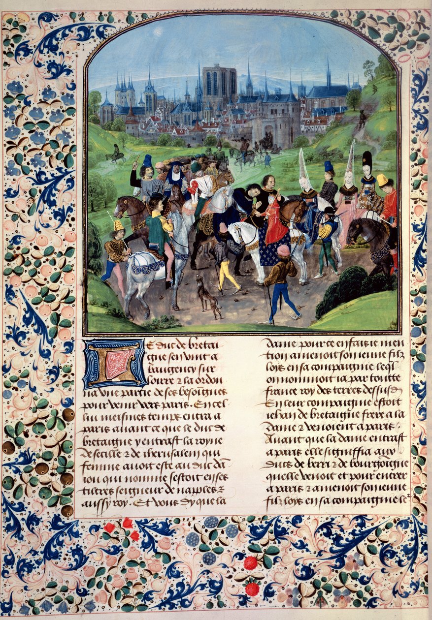 Fr. 2645 fol.321v Entrada de Young Louis II de Anjou em Paris, de Froissarts Chronicle de French School