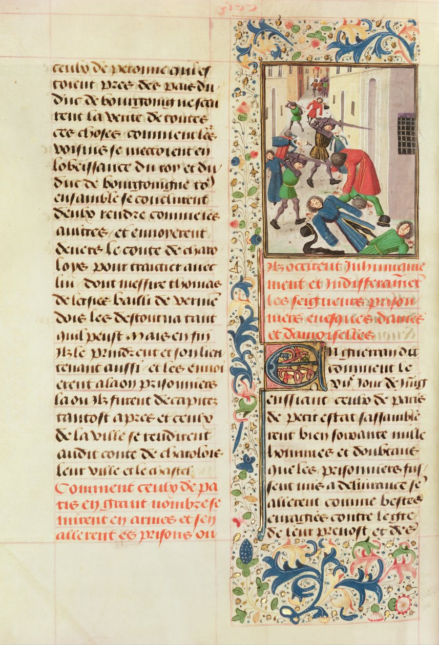 Fr. 2680 fol.260v Os parisienses matam os prisioneiros de Laon de French School
