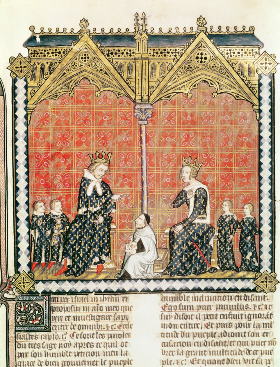Pe. 437 fol.1 Rei Carlos V (1338-80) e Jeanne de Bourbon (1338-77) com seus filhos, dos escritórios do Rational des divins de Guillaume Durand (1230-96) 1374 de French School