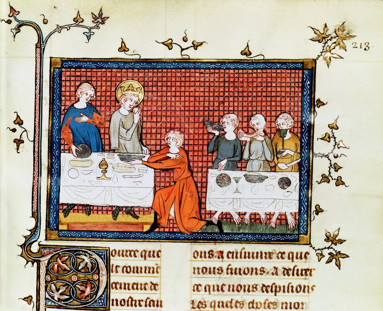 Sra. 5716 f.213 St. Louis Alimentando os Pobres, da Vida e Milagres de St. Louis, c.1330-40 de French School