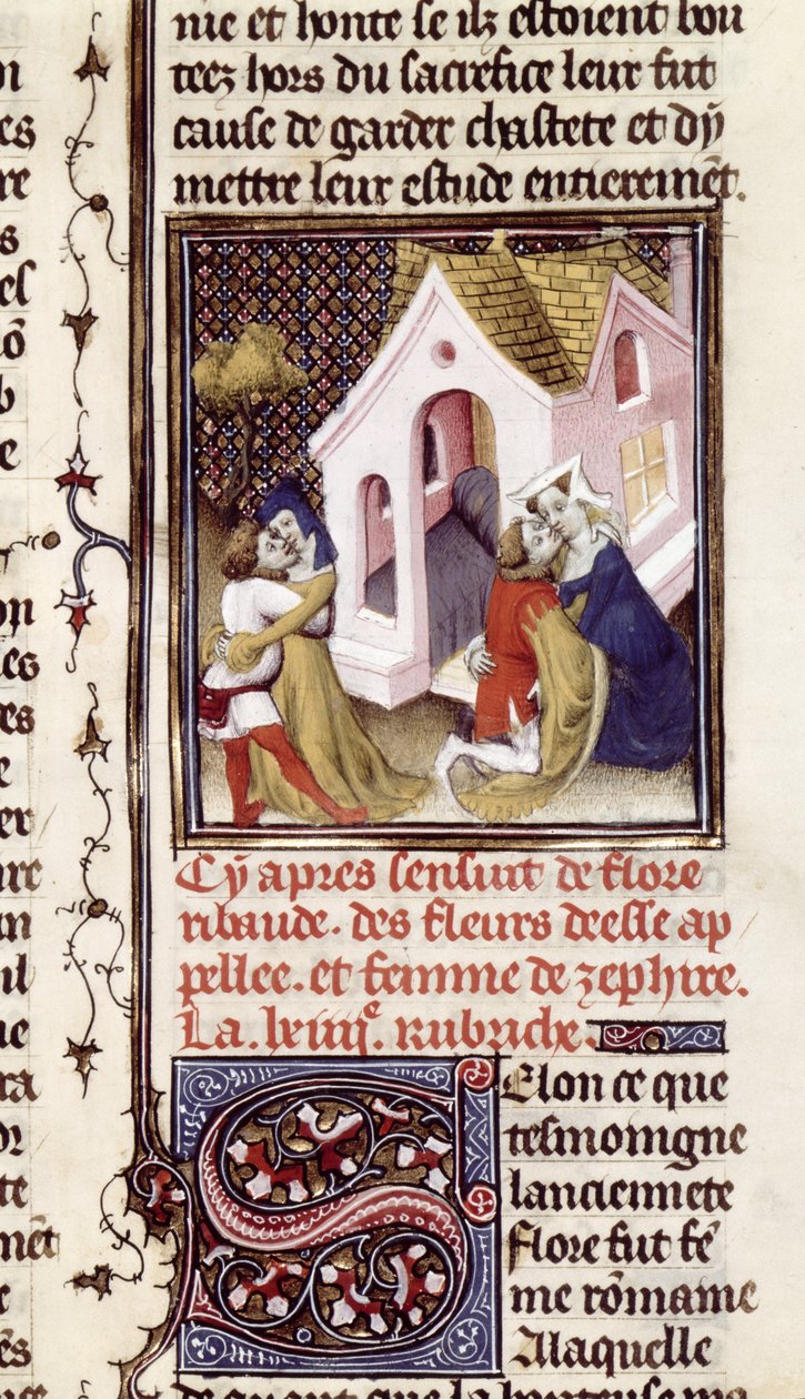 Pe. 598 f.97 Prostitutas com clientes, de The Clairs and Nobles Women, de Giovanni Boccaccio (1313-75) c.1403 de French School