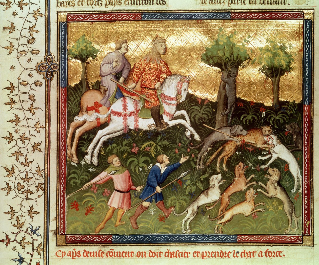 Sra. 616 fol.101 Cães atacando um leopardo, de um livro de Gaston Phebus de Foix (1331-1391) de French School
