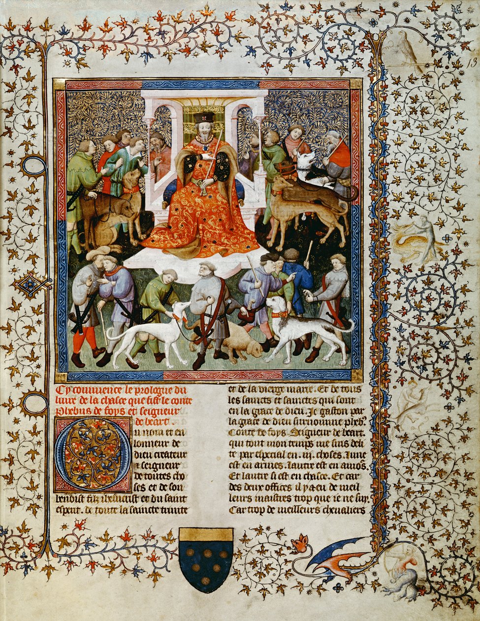 Fr. 616 fol.13 Preparando-se para a caça, do Livre de la Chasse por Gaston Phebus de Foix (1331-91) de French School