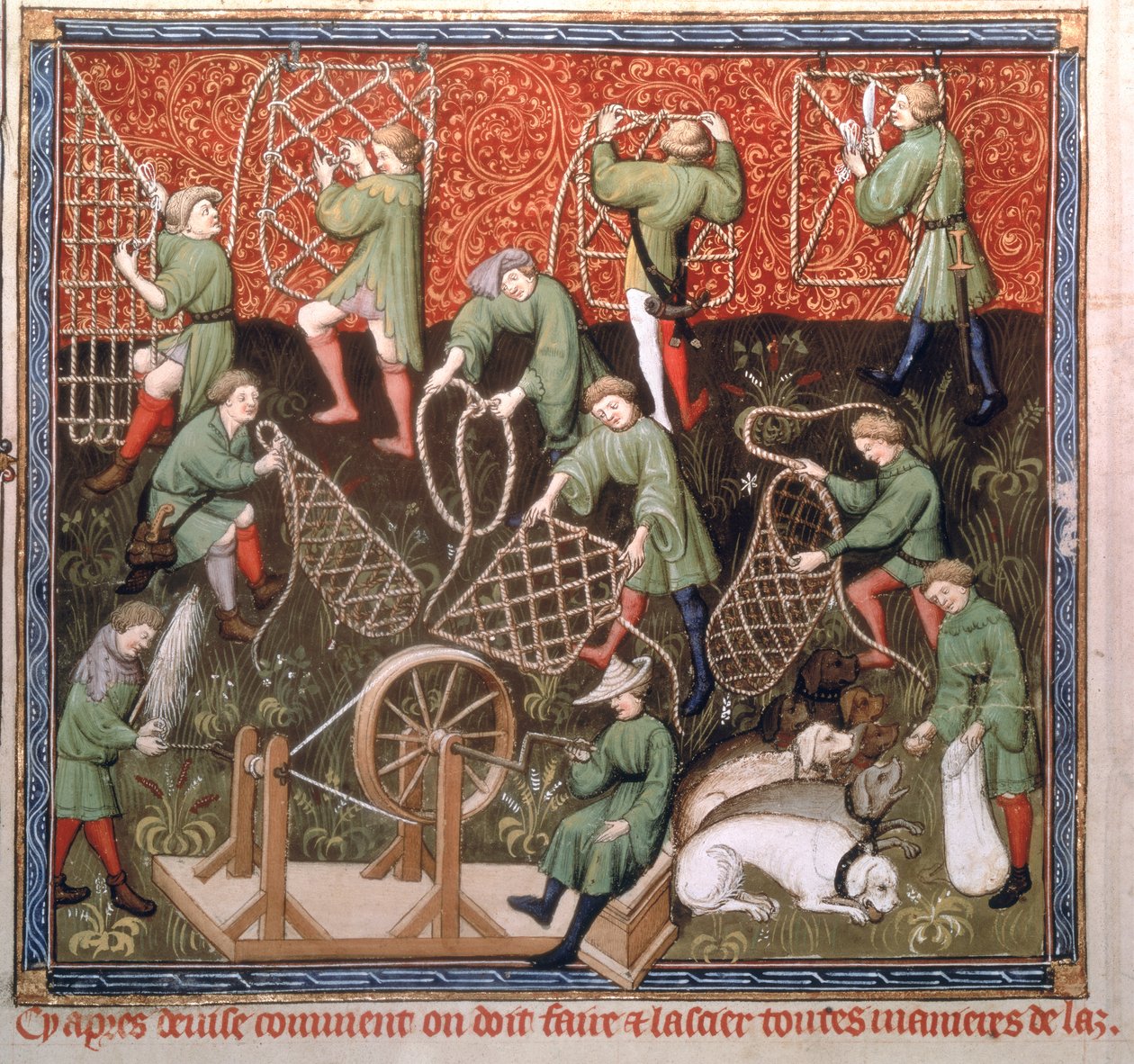 Sra. 616 fol.53v Homens com redes, do Livre de la Chasse por Gaston Phebus de Foix (1331-91) início do século XV de French School