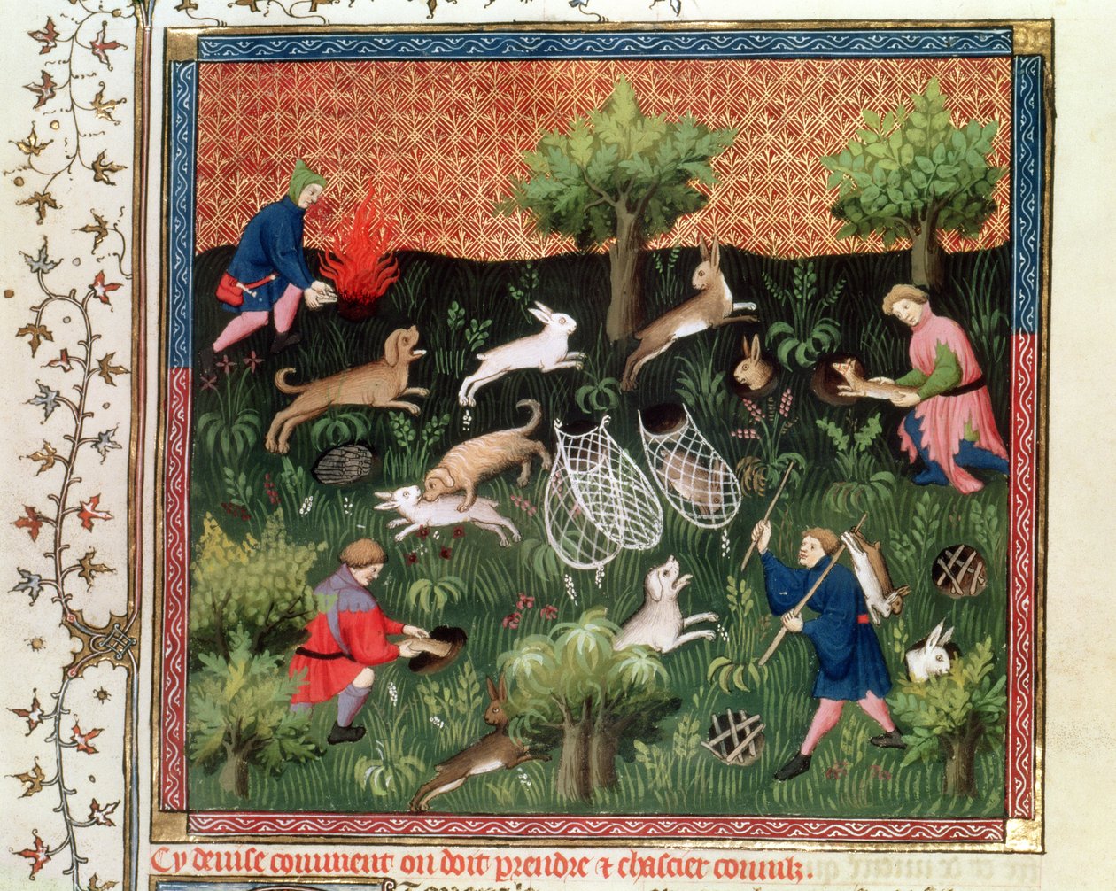 Fr. 616 fol.92 Lebres de caça, do Livre de la Chasse de Gaston Phebus de Foix (1331-91), final do século XV de French School