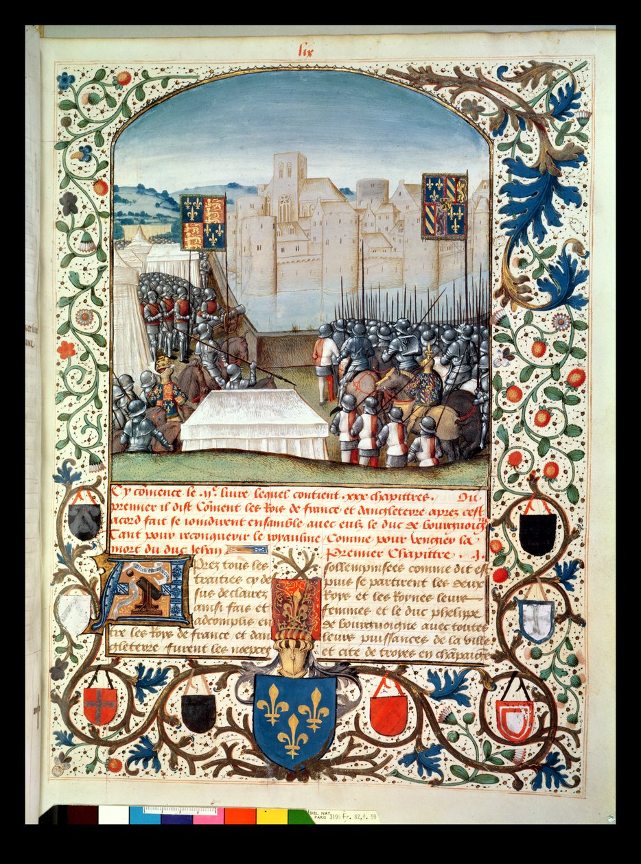 Sra. Pe 82 Os Exércitos Borgonheses e ingleses, de Antigas Crônicas da Inglaterra, de Jean Batard de Wavrin, c.1470-80 de French School