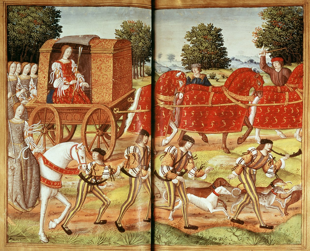 Sra. Fr 874 f.31v A Hunt, ilustração de Ovids Epistles de French School