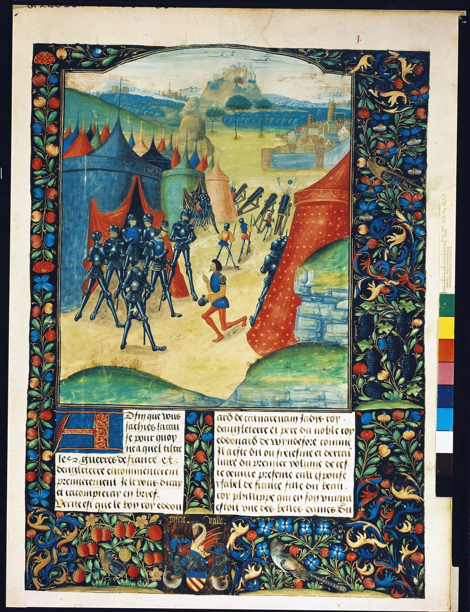 Sra. Fr 87 Fol.1 O Acampamento de Edward IV, de Ancient Chronicles of England, por Jean Batard de Wavrin, c.1470-80 de French School