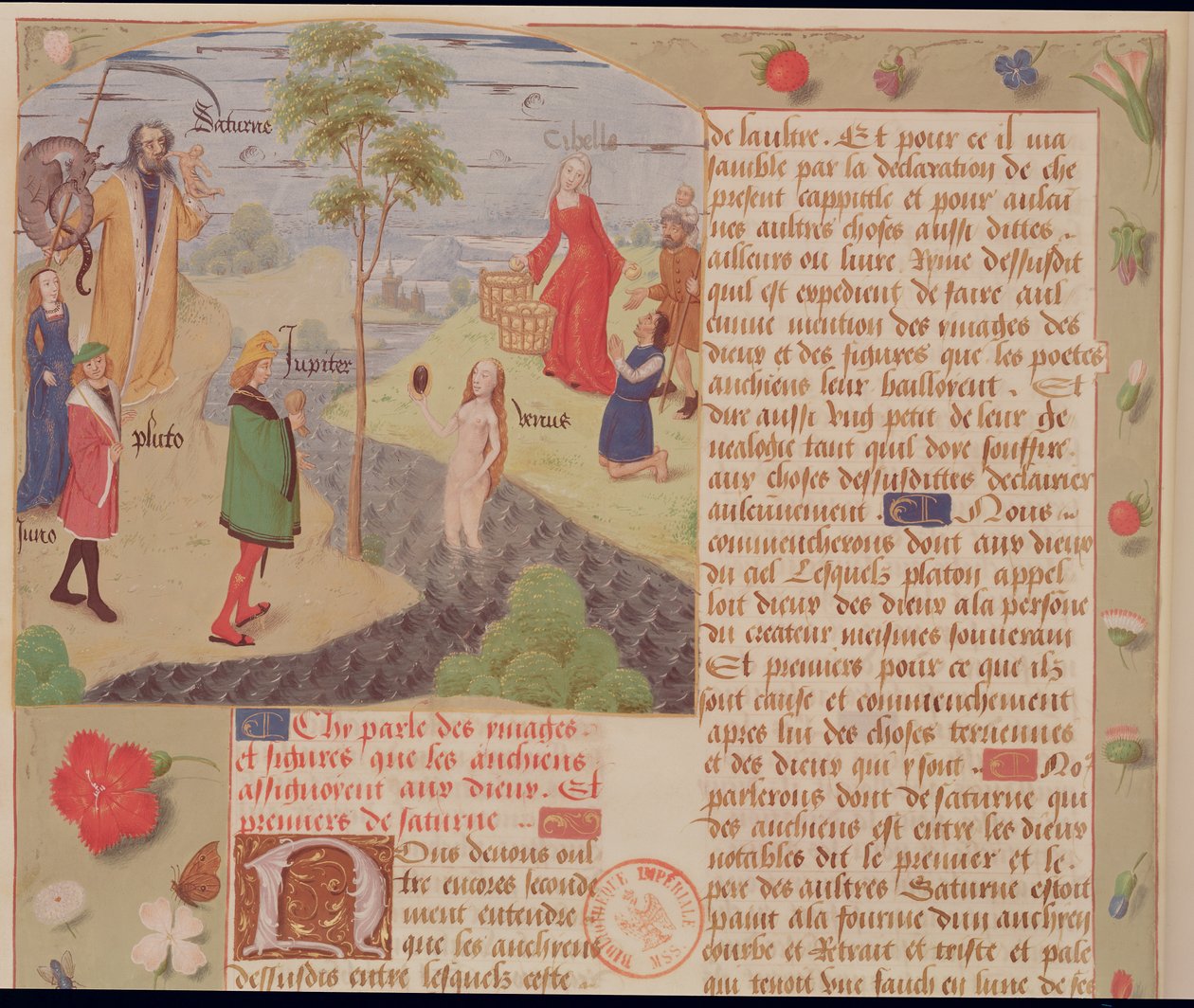 Sra. Fr 9197 Fol.157 Olympus com Saturno, Plutão, Juno, Vênus, Júpiter e Cibele, de Livre des Eschecs DAmour de French School
