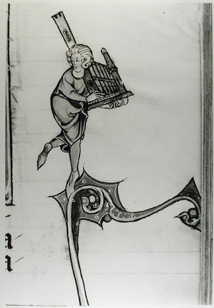 Ms Fr 95 fol.273 Músico Tocando Órgão Portátil, da História de Merlin, c.1280-90 de French School