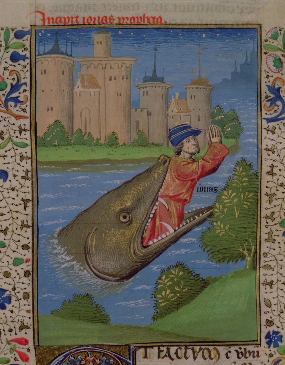 H 7f.111r Jonas e a baleia, da Bíblia de Jean XXII de French School