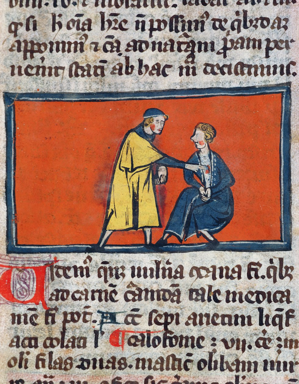 Ms H 89 Um médico colocando pomada em uma ferida de pacientes, de uma edição do Livro de Cirurgia de Rogier de Salerne de French School