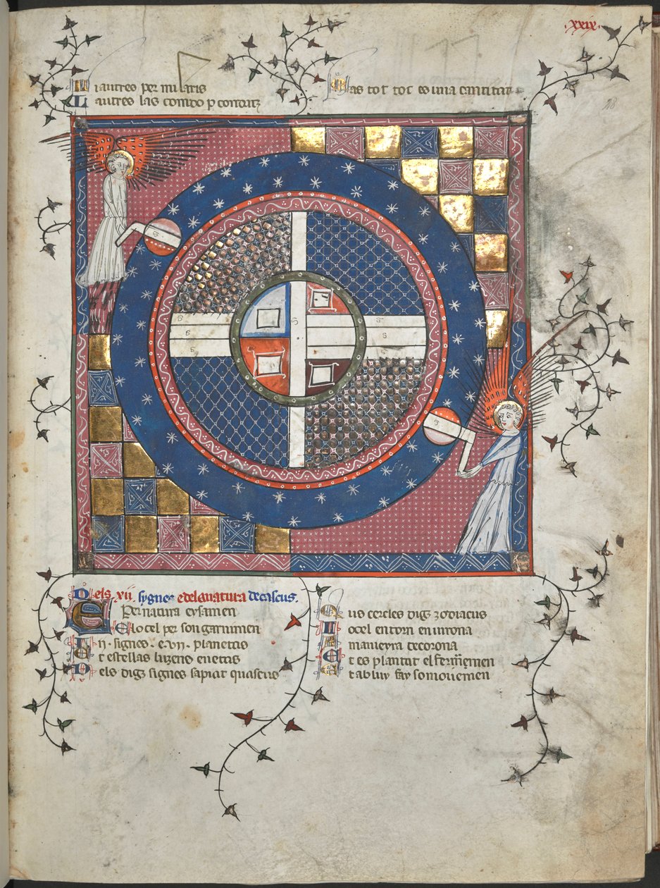 Ms Harley 4940, f.28 Dois anjos girando o universo, ilustração de 