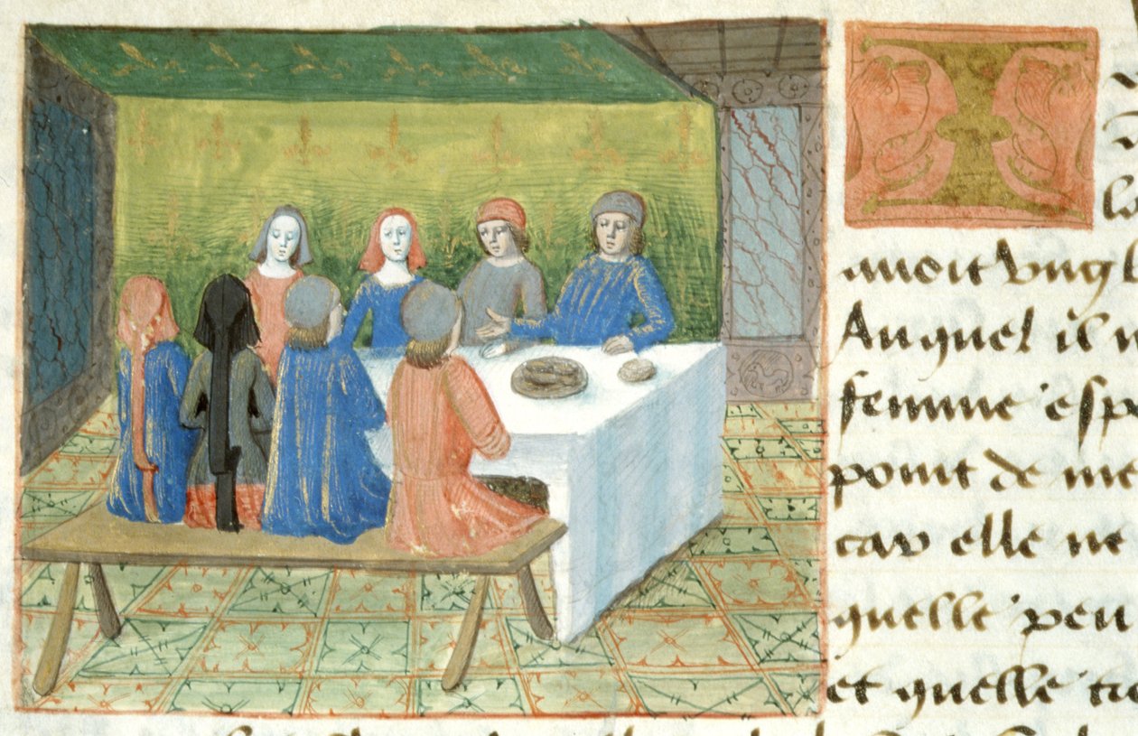 Ms. Hunter 252 f.133v Refeição, de The Hundred News News, 1462 de French School