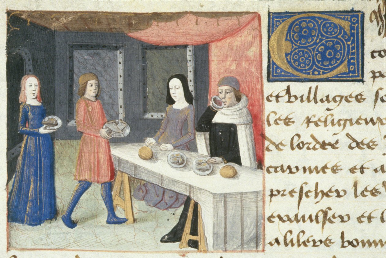 Ms. Hunter 252 f.173v Refeição, de The Hundred News News, 1462 de French School