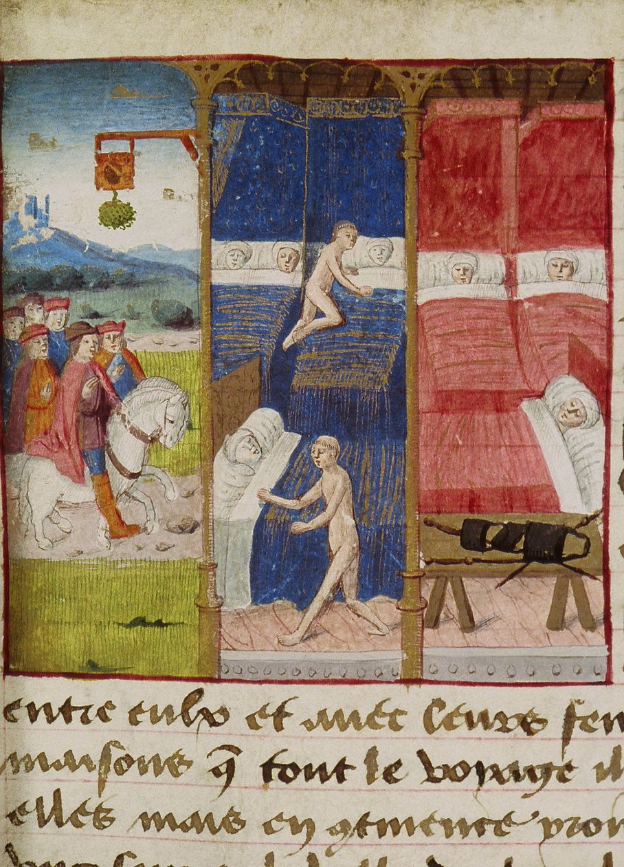 Ms Hunter 252 f.75v Hostel, de "The Hundred News News", 1462 de French School