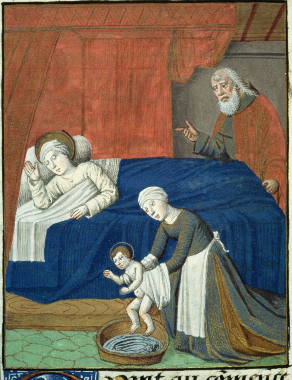Sra. Hunter 36 f.10v A Natividade da Bem-Aventurada Virgem Maria, de Vita Christi, de Ludolf da Saxônia, c.1300-7778 de French School