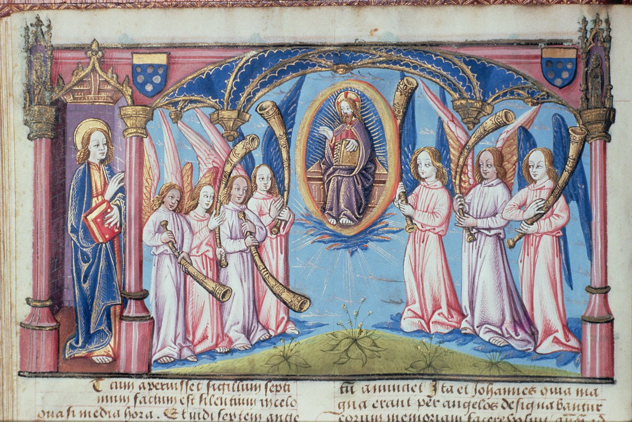 Ms Hunter 398 v.2.18 f.17v Anjos, do Apocoalypsis S. Joannis de French School