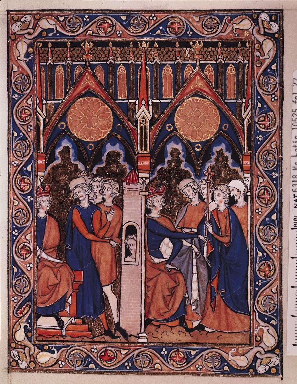 Ms Lat 10525 Fol.22 Joseph explica o sonho do faraó e do faraó restabelecer seu mordomo, do Saltério de St. Louis, c.1258-70 de French School