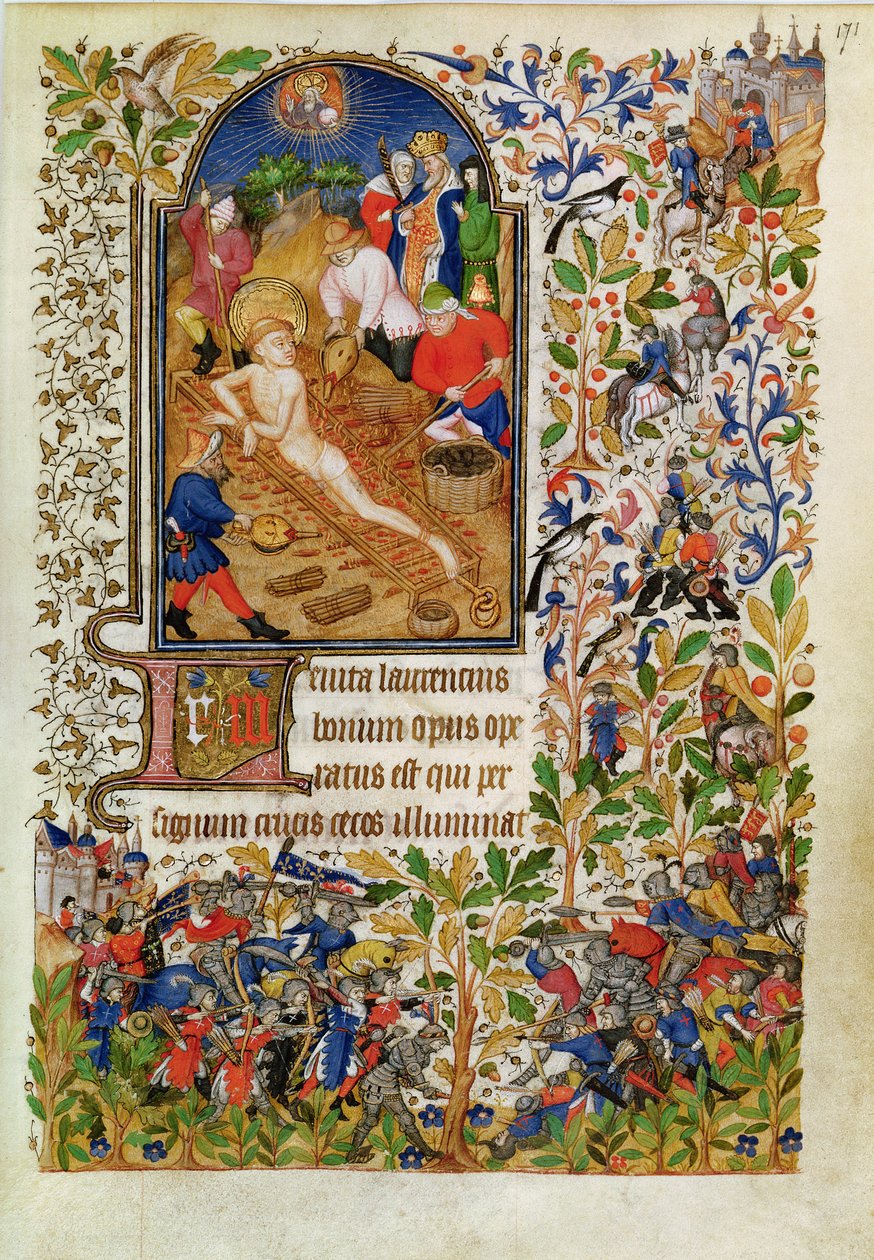 Ms Lat 1156b fol. 171 O Martírio de São Lourenço, das Horas de Marguerite d&39;Orléans, c.1426 de French School