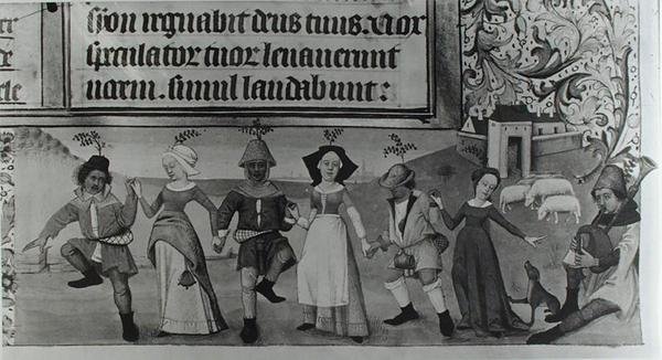 Senhora Lat 1173 f.20 Dança pastoral, das horas de Charles dAngouleme, c.1480 de French School