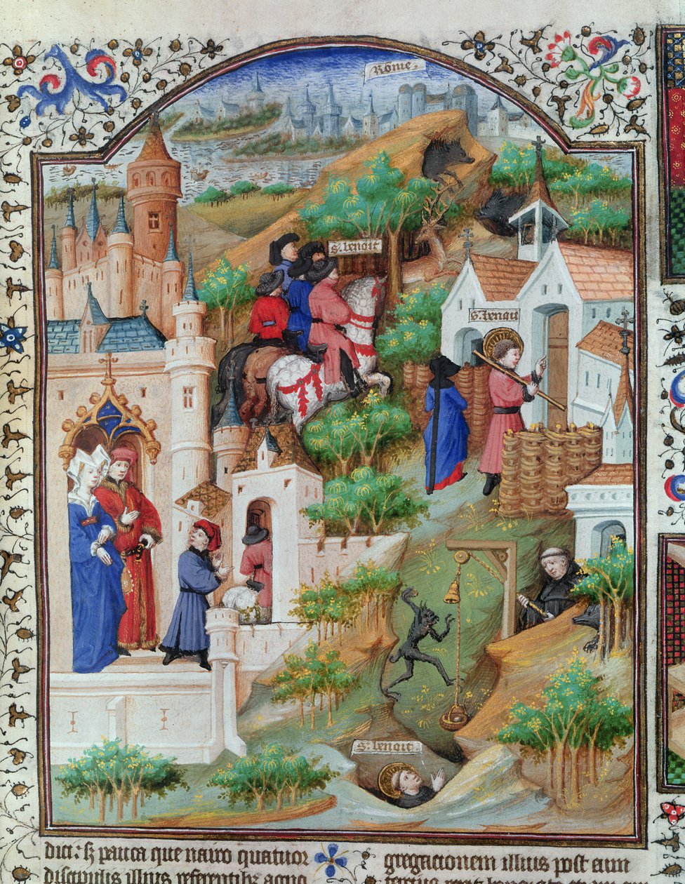 Ms Lat 17294 Fol.438 Cenas da vida de São Bento (c.480-c.550) do Breviário do Duque de Bedford, c.1424-35 de French School