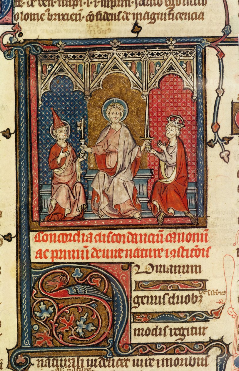 Senhora Lat 3893 fol.1 Poder espiritual e temporal, dos Decrets de Gratien, 1314 de French School