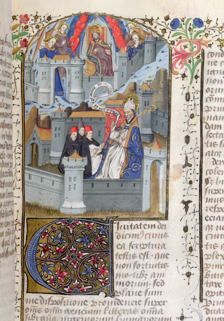 Ms Lat 592 f.127 Jerusalém e Babilônia, de La Cité de Dieu por Santo Agostinho de French School