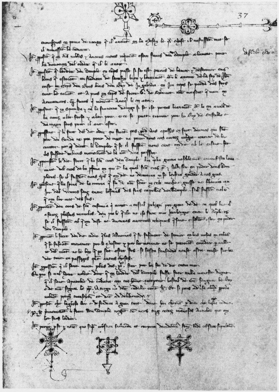Ms latina 11795 fol.37 Página de texto do julgamento dos Templários de French School