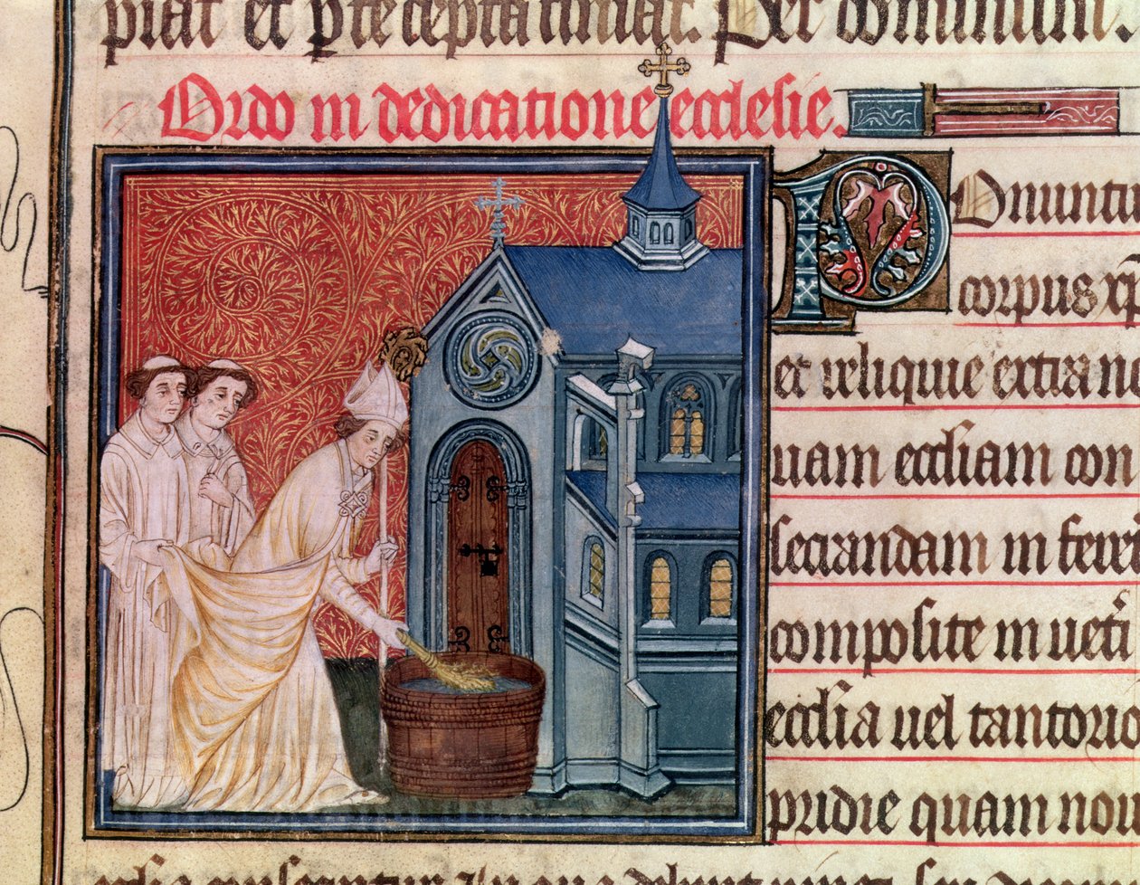Ms Latim 962 Fol.63 Bispo Consagrando uma igreja, do Pontifício de Sens de French School