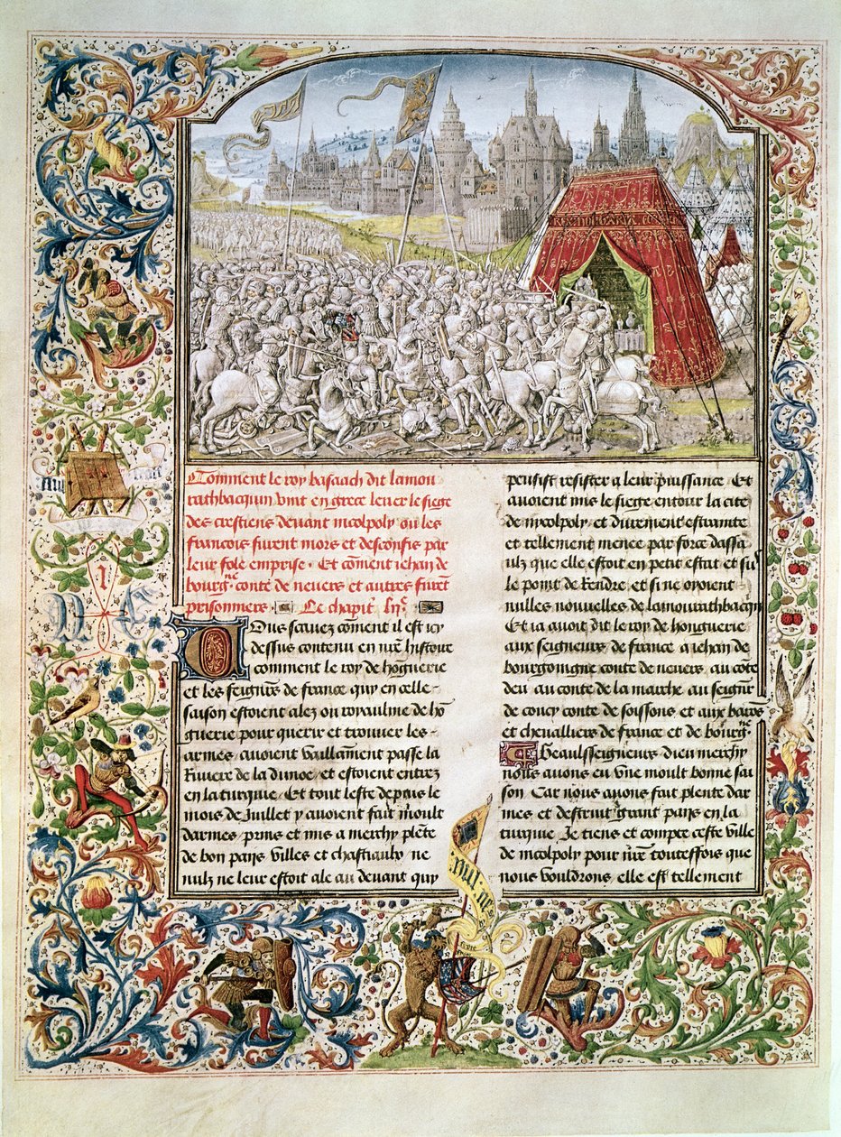 T.4 fol.230 Batalha de Nicópolis em 1396, fac-símile do manuscrito de Breslau, de Froissarts Chronicle, 1472 de French School