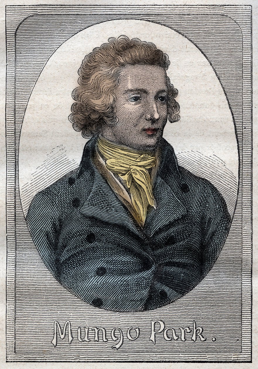 Mungo Park, explorador escocês - Retrato do Parque Mungo (1771-1806), explorador escocês - ilustração de "Os Grandes Marinheiros do século XVIII". de French School