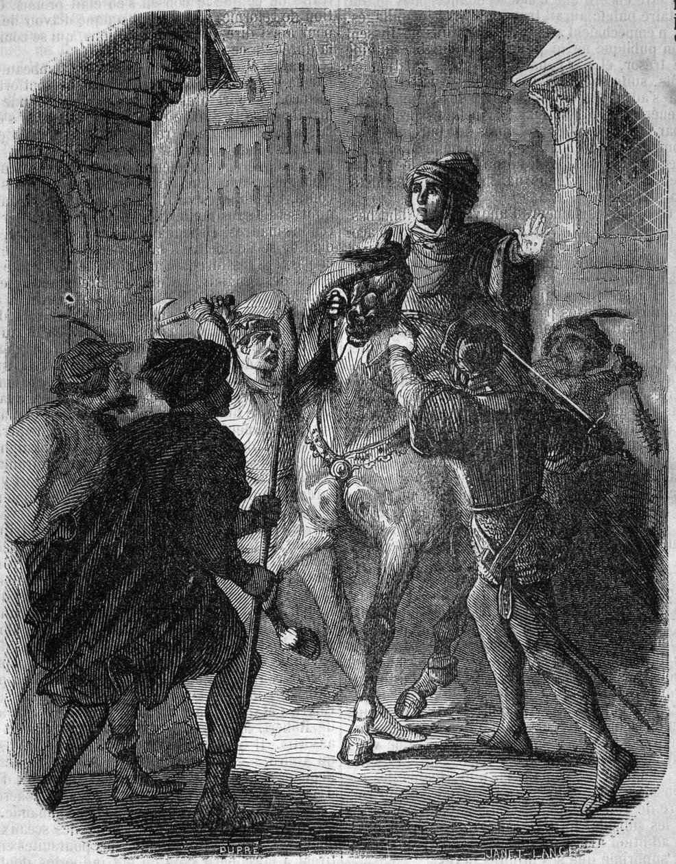 Assassinato de Luís I de Valois, Duque de Orleans (1372 - 1407) na antiga rue du Temple por Jean Sans Ppeur - no Histoire de France" por L.-P. Anquetil de French School